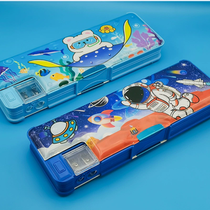 Caja de papelería multifuncional de doble capa Simple 2025, estuche de lápices de plástico de dibujos animados para niños y niñas de primaria, venta al por mayor - Product Image 6