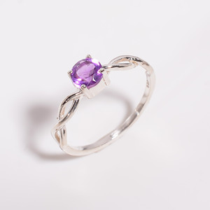 Natural amethyst round cut gemstone minimalist 925 sterling silver <b>ring</b>, antique silver gemstone jewelry, fine 925 jewelry - Product Image 1