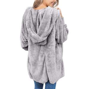 2025 <b>Women's</b> Open Front Fuzzy <b>Fleece</b> <b>Cardigan</b> Jacket Coat Outwear with Pockets and Hood - Product Image 1