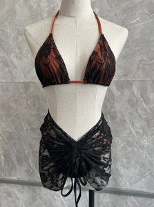 STOCK Deux Couleurs <span class=keywords><strong>Sans</strong></span> Coussinet Jupe en Dentelle Femmes 3 Pièces Maillots de Bain Cravates Détails Ensemble Bikini Basique - Product Image 3