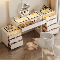Table de maquillage multifonctionnelle haut de gamme en bois massif pour chambre principale avec éclairage