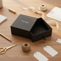 Boîte d'emballage rigide pour bijoux, personnalisée en usine, noire, écologique, avec laminage mat, ensemble cadeau deux pièces pour bague et collier