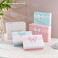 En stock, vente en gros, nouvelle boîte cadeau rectangulaire avec nœud, boîte vide pour cosmétiques ou foulards, carton recyclé avec impression estampée