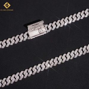 ZUANFA JEWELRY Moissanite <b>Statement</b> <b>Necklace</b> 925 Silver Rhodium Plated Cuban Link Chain Geometric Design Party Jewelry Unisex - Product Image 3