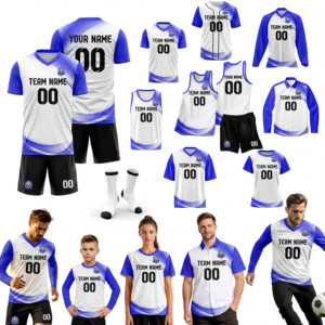 Maillot de football unisexe imprimé sur mesure, 100% polyester, tissu en maille, col en V, impression par transfert thermique, respirant, séchage rapide, manches courtes - Product Image 1