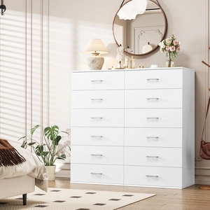 Commode haute en bois MDF noir et blanc avec 5 tiroirs pour rangement de photos et objets domestiques - Product Image 3