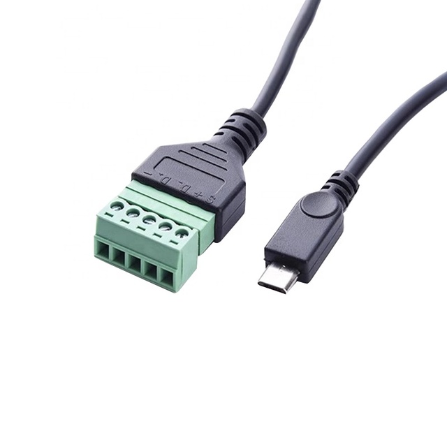 Micro 5Pin USB Screw Shield Male Terminal Female Black Copper Solderless Extension Cable Connector Accessories