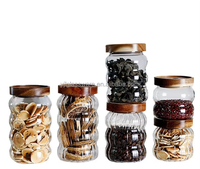 Grand bocal en verre borosilicate de style campagnard personnalisé pour épices alimentaires avec couvercle en bois