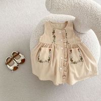 Ensemble de robe pour bébé en coton 100% - Broderie florale vintage - Robe à bretelles - Vêtements pour enfants et tout-petits