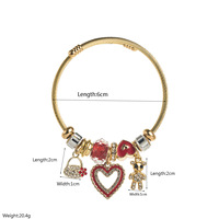 Bracelet en acier inoxydable plaqué or de haute qualité avec breloque cœur en zircon cubique, perles à grand trou et pendentif ours, bracelet jonc DIY pour femme