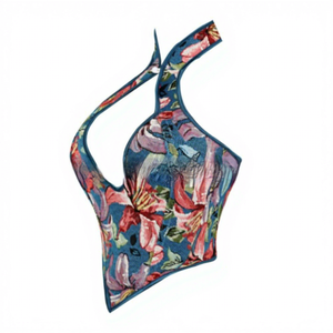 Haut vintage court multicolore pour femme, style corset et <span class=keywords><strong>bustier</strong></span>, à col licou, <span class=keywords><strong>moulant</strong></span>, à baleines, amincissant, en polyester antibactérien - Product Image 2