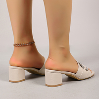 Nouvelles pantoufles de luxe sexy pour femme à talons hauts et épais, avec dessus en diamant artificiel à grosses particules en forme de C A-SH-052