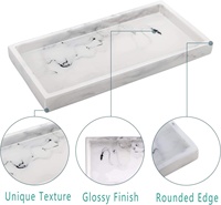 Plateau décoratif en résine au design personnalisé, plateau de vanité à fond plat en résine, plateau à bijoux et bagues pour comptoir de coiffeuse, motif marbre blanc