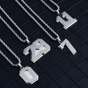 Nouveauté Collier Pendentif <span class=keywords><strong>Chiffre</strong></span> Géométrique en Acier Inoxydable Chaîne Maillons Tendance pour Femme et Homme Anniversaire Gamme de Chiffres 00-30 - Product Image 5