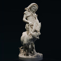 Sculpture de la Petite Bergeresse en Marbre Blanc Exquis, Sculpture Réaliste Grandeur Nature pour l'Extérieur, Statues de Jardin Figurines Féminines