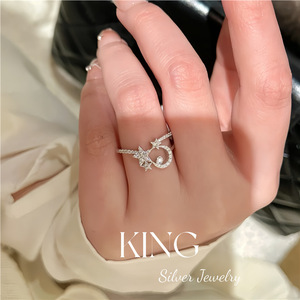 แหวนเงินแท้ King Silver Jewelry Star Moon S925 ประดับเพชรแบบไมโครเพฟ ดีไซน์ทันสมัยสำหรับทุกเพศ เหมาะเป็นของขวัญ - Product Image 4