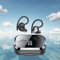 EarHook TWS Nirkabel Tahan Air IPX7 untuk Headphone Olahraga Bluetooth 5.4 dengan Layar Digital Kontrol Sentuh Daya Tahan 5-10 Jam