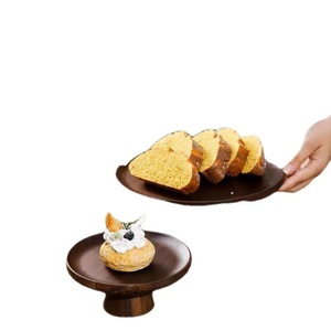 Plateau à gâteau en bois d'acacia, rond, couleur noyer, design rustique, présentoir à desserts pour salon, emballage en une seule pièce - Product Image 5