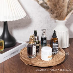 Wooden Round Decorative <b>Tray</b> For Kitchen Condiment <b>Storage</b> Multifunctional Varnished Standing Type - Product Image 3