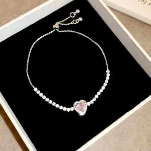 Hochzeit Herz Diamant Mode Kette & Link Armbänder Vergoldet Kupfer Tennis Verstellbar Kostbares Armband Frauen Mädchen Schmuck - Product Image 3