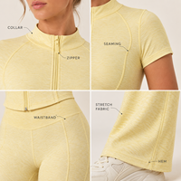 Ensemble de vêtements de sport pour femmes personnalisé, col montant, fermeture éclair intégrale, haut à manches courtes et leggings évasés pour la salle de sport