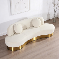Cremeweißes Fleece-Sofa mit Gebogener Form und Goldenem Gestell im Luxuriösen Stil für Wohnzimmer und Dekoration
