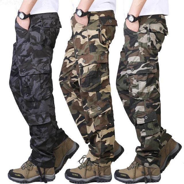 Multi Pocket Men's Camo Cargo Trousers Camouflage Straight Fitcargo Trousers Pantalon Cargo Homme Mens Cargo Combatwork Trousers