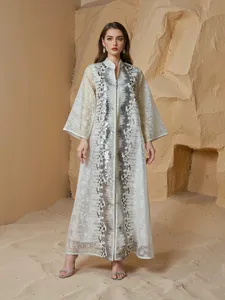 Vestido Abaya Personalizable en Color Sólido, Elegante y Transpirable, con Malla, Estilo Maxi, para Fiestas y Eventos Nocturnos, con Lentejuelas - Product Image 2