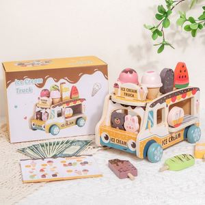 Camion de crème glacée en bois pour enfants de 36 mois et plus, jeu de tri de formes en bois, jeu de rôle éducatif - Product Image 1
