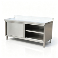 Armoire de travail commerciale en acier inoxydable 304 avec portes coulissantes et crédence pour station de préparation de cuisine de restaurant