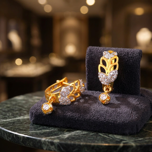 18K Gold Trendy Bridal Bali <b>Earrings</b> with Round Brilliant Cut Diamond Accent Clip-On Style for Gift Ideas Fine Jewelry - Product Image 3