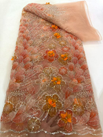 NI.AI Nouveauté Dentelle 3D Fleurs Perlées avec Paillettes, Dentelle Cordonnée en Tissu, Tissu Brodé de Perles pour Robe de Mariée