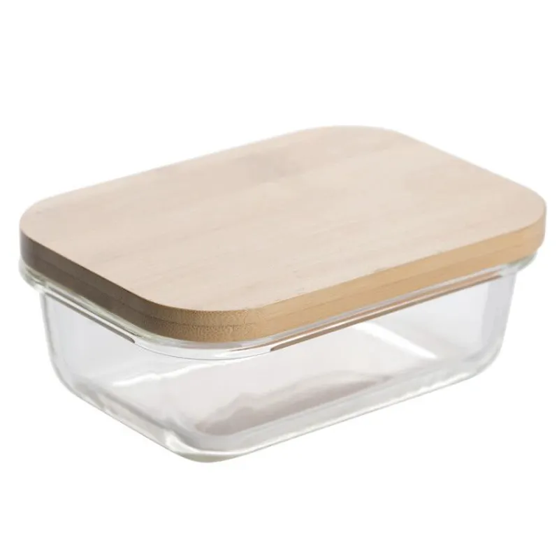 Wholesale Food Storage Container Borosilicate Glass Bento Lunch Box with Bamboo Lid and Various capacity