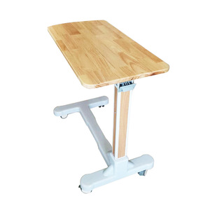 Hospital Bed Dining <b>Table</b> Height Adjustable Rectangle Trestle Base With <b>Wheels</b> <b>For</b> Medical Use - Product Image 1