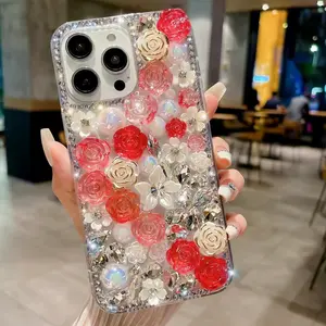 New Luxury designer Brand bling glitter Flower women diamond phone case for girls iphone 11 12 13 14 15 pro max perfume case