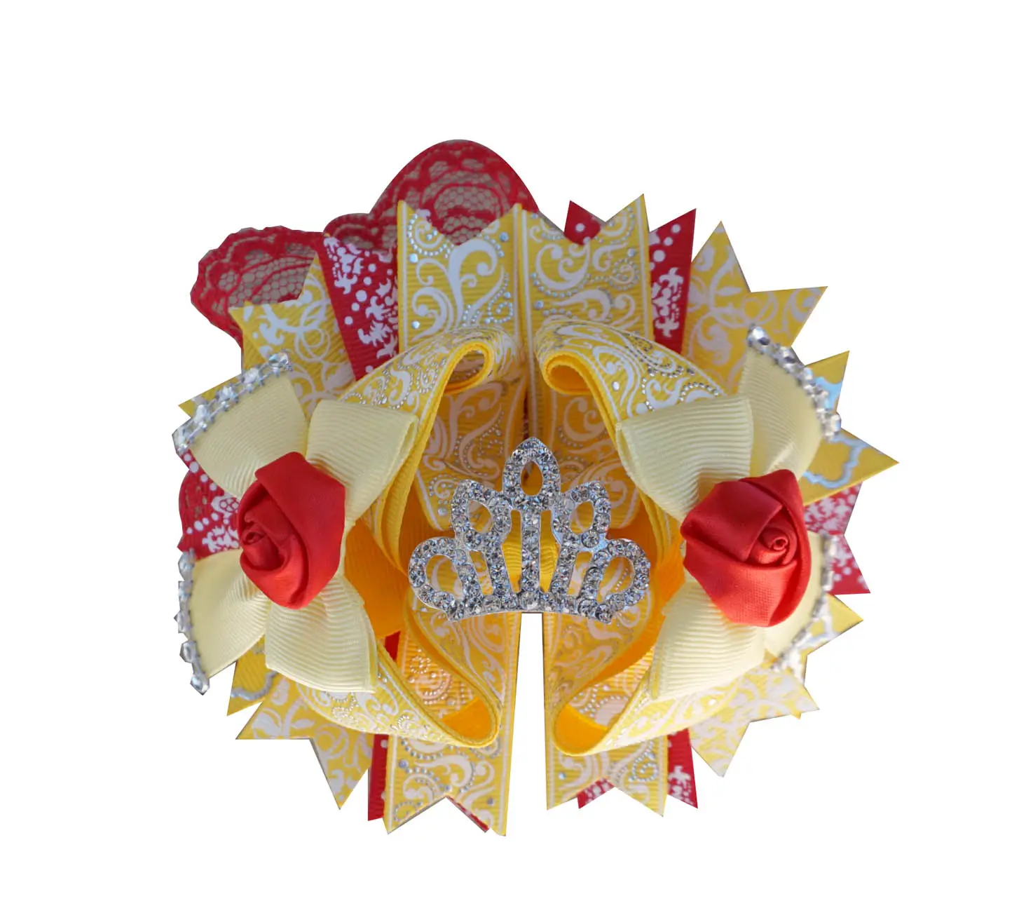 Diadema de princesa inspirada para el pelo para niña, Diadema con lazo de plumas amarillas y rojas, accesorios para el cabello para niña