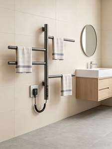 Sèche-serviettes électrique à bras pivotant de technologie italienne, <span class=keywords><strong>noir</strong></span> <span class=keywords><strong>mat</strong></span>, anti-corrosion, pour salle de bain - Product Image 4