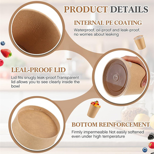 Récipients alimentaires en papier brun bols à soupe chauds tasses à emporter jetables avec couvercles pour Thanksgiving coffre-fort au micro-ondes - Product Image 5