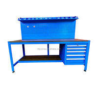 Banco de Trabajo Modular Resistente de 200 cm con Panel Perforado, 5 Cajones, Regleta Integrada, Capacidad de Carga Máxima de 600 kg, Personalizable OEM/OBM