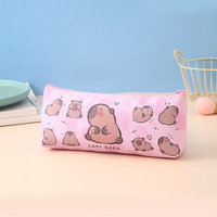 Étui à crayons personnalisé de grande capacité en cuir PU Kawaii pour filles, accessoire scolaire durable, design mignon de capybara, pour étudiants, 21x10,5 cm