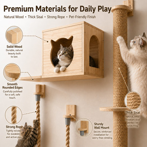 Arbre à chat en bois massif avec poteau à gratter en sisal et jouet suspendu en corde pour chats d'intérieur - Product Image 3