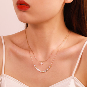 Offre Spéciale mode perle Morse <span class=keywords><strong>Code</strong></span> collier pour femmes Double chaîne Couple collier clavicule chaîne pour femmes - Product Image 6