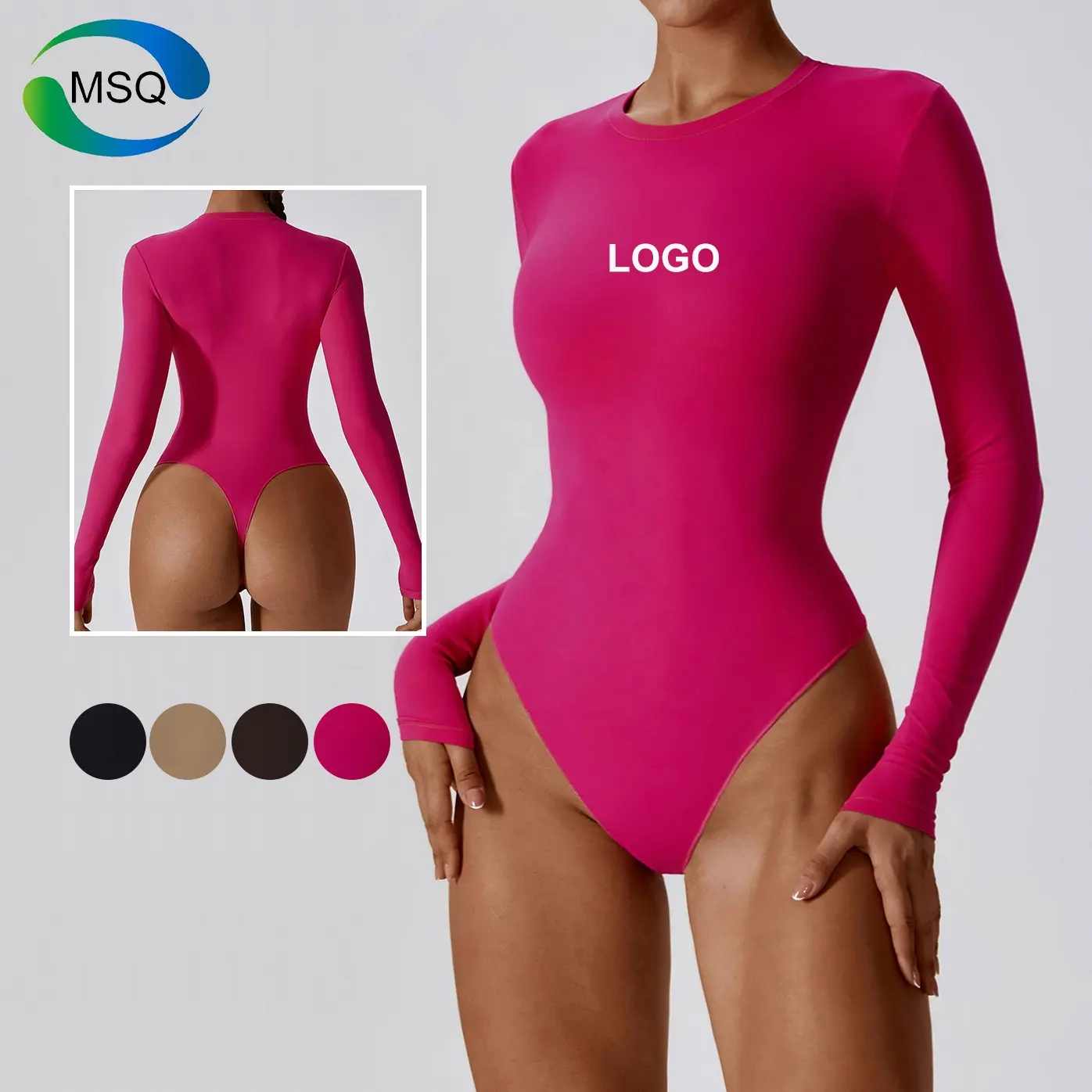 Haute Stretch solide haut body combinaison rose vif moulante barboteuses corps Shaper à manches longues string body pour les femmes