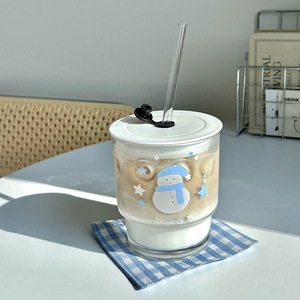Vaso de Vidrio con Diseño de Muñeco de Nieve Navideño, Taza de Agua <span class=keywords><strong>Kawaii</strong></span> para Niñas, Linda Taza de Vidrio para Beber Café para Estudiantes - Product Image 1