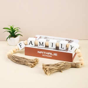 American Country Style Wooden Bead Tassel String Square <b>Letter</b> Home Decor Ornament - Product Image 2