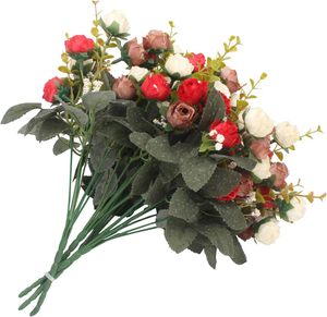 7 Branch 21 Heads <b>Artificial</b> Flowers <b>Bouquet</b> Mini Rose Wedding Home Office Decor,Pack of 4 - Product Image 2