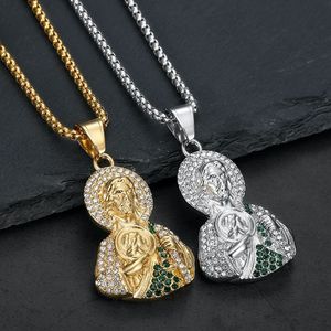 Yunnique – collier avec pendentif en acier inoxydable, plaqué or et argent, incrustation de strass Jésus-Christ, bijoux Hip Hop unisexes, cadeau - Product Image 1