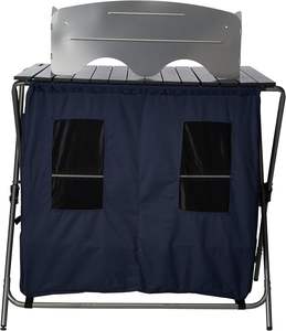 휴대용 야외 캠핑 주방 롤아웃 철 탁상 분리형 앞 유리 3 선반 식료품 저장실 캐비닛 접이식 2 인용 요리 - Product Image 4