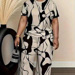 Ensemble décontracté pour <span class=keywords><strong>femme</strong></span> XL-5XL, imprimé floral, haut et <span class=keywords><strong>pantalon</strong></span> large, motif uni, deux pièces, vêtements pour <span class=keywords><strong>femme</strong></span>, été 2026 - Product Image 3