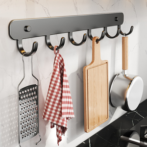 Appendiabiti da Parete Moderno Multifunzione in Metallo con 6 Ganci per Vestiti, Borse, Cucina, Bagno, Durevole e Autoadesivo - Product Image 1